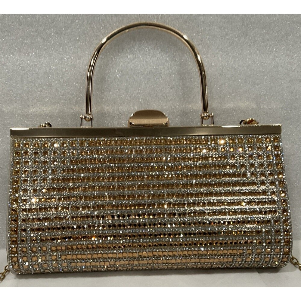 Prezzo Gold and silver bling evening bag / clutch with handle and chain NWT